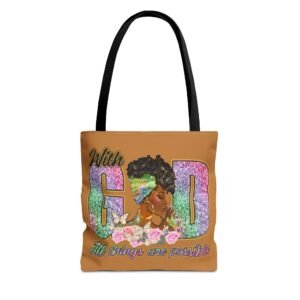 With God Tote Bag — "With God All Things Are Possible" Inspirational Tote - Light Brown