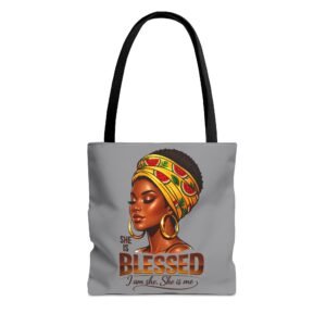 She Is Blessed Tote Bag — I AM BLESSED, Inspirational Faith Canvas Tote - Grey