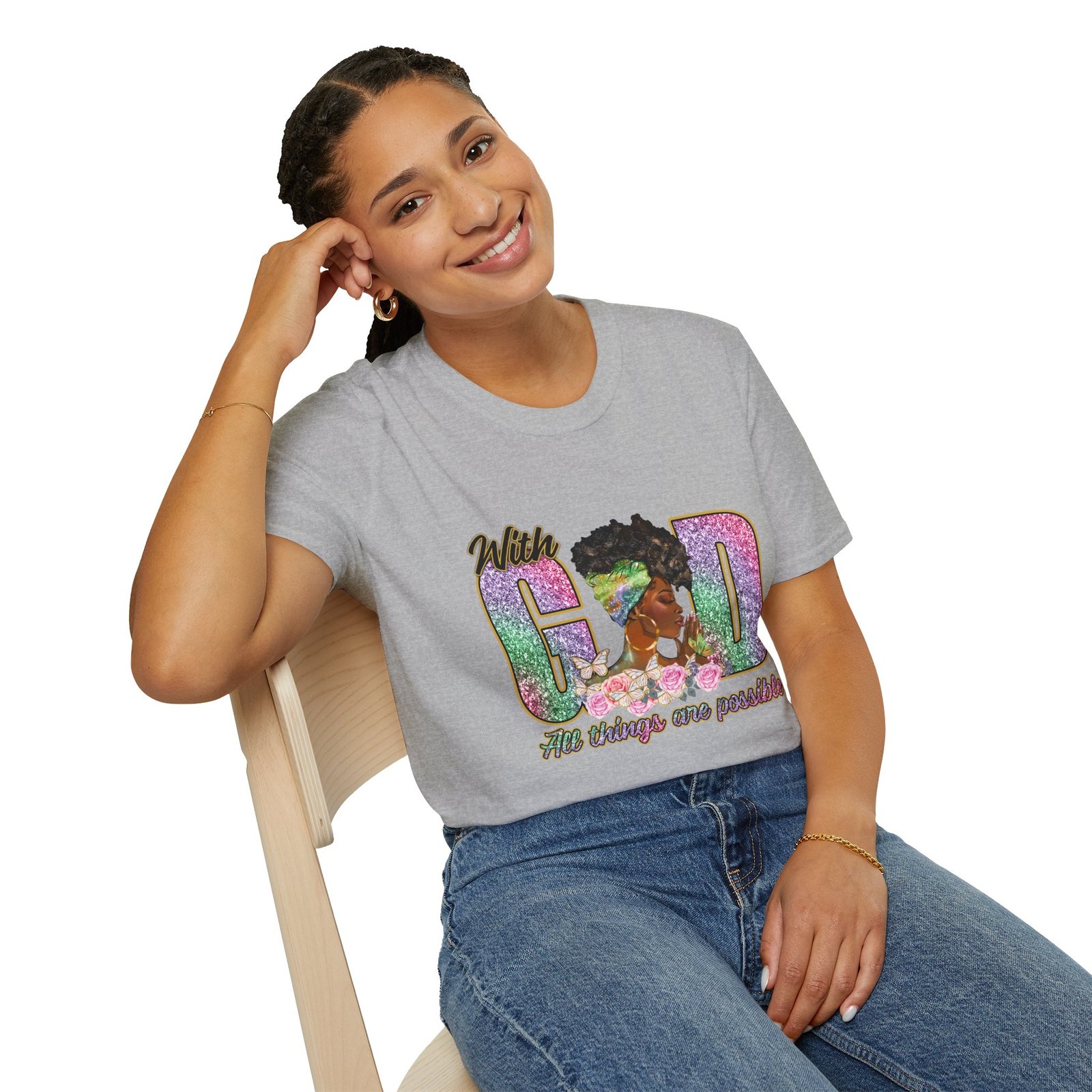 With God All Things Are Possible Glitter Faith T-Shirt - Image 34