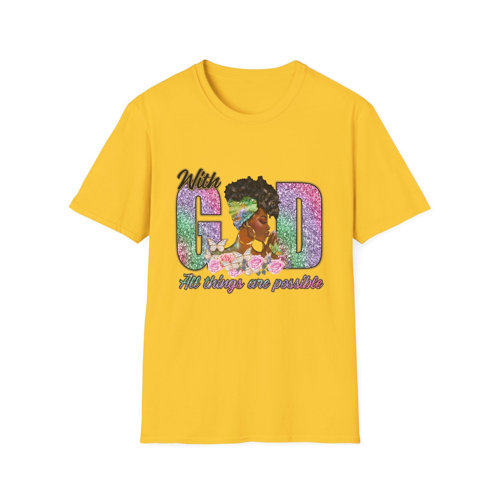 With God All Things Are Possible Glitter Faith T-Shirt - Image 13