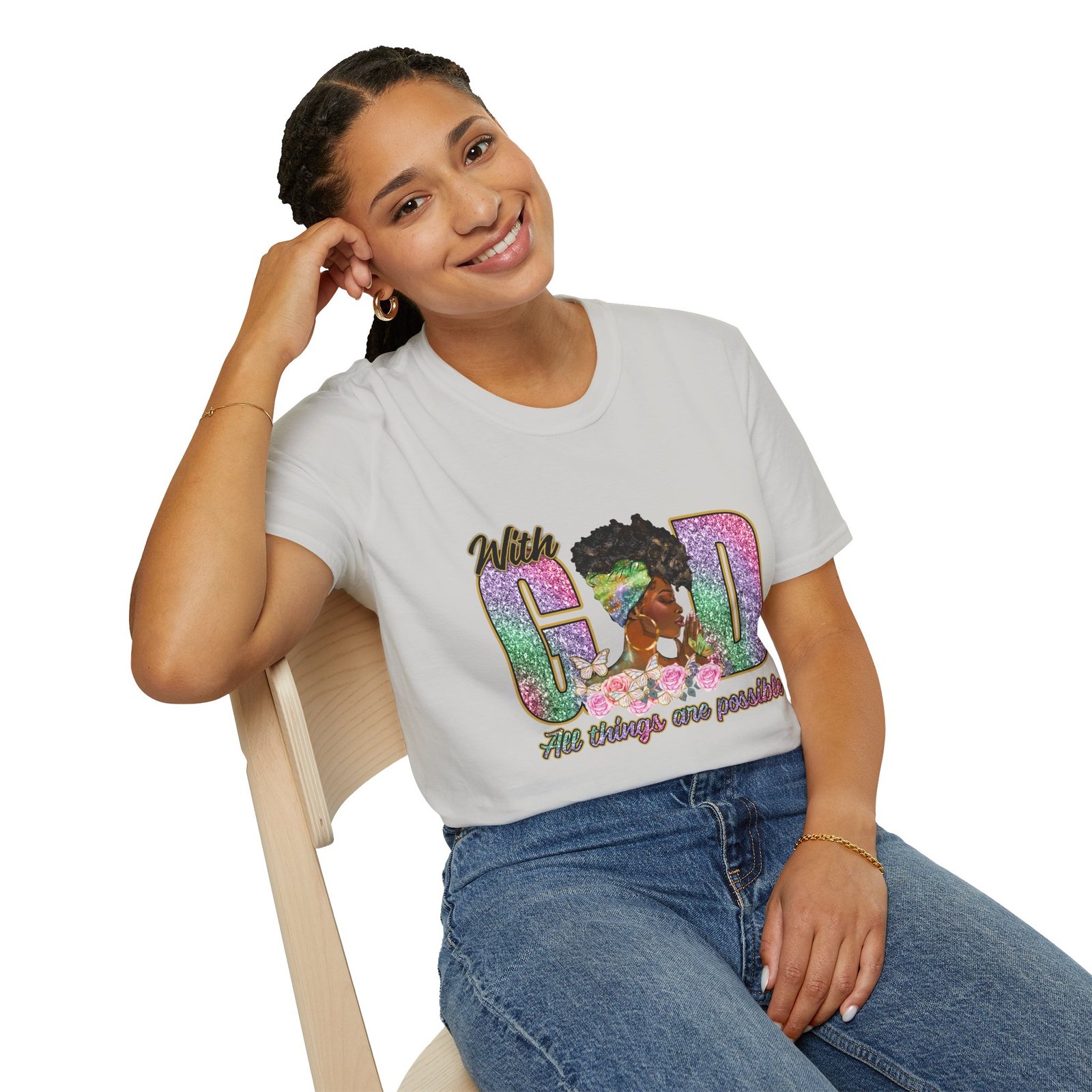 With God All Things Are Possible Glitter Faith T-Shirt - Image 18