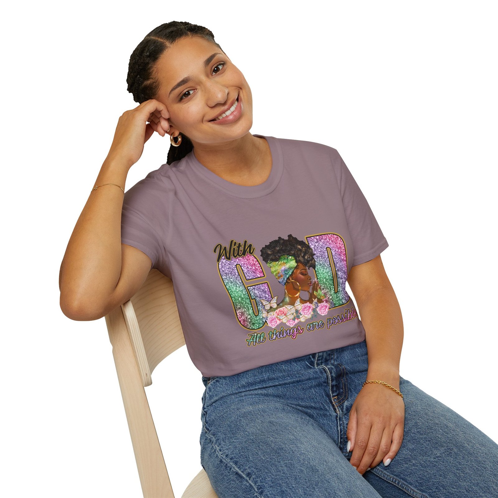 With God All Things Are Possible Glitter Faith T-Shirt - Image 28