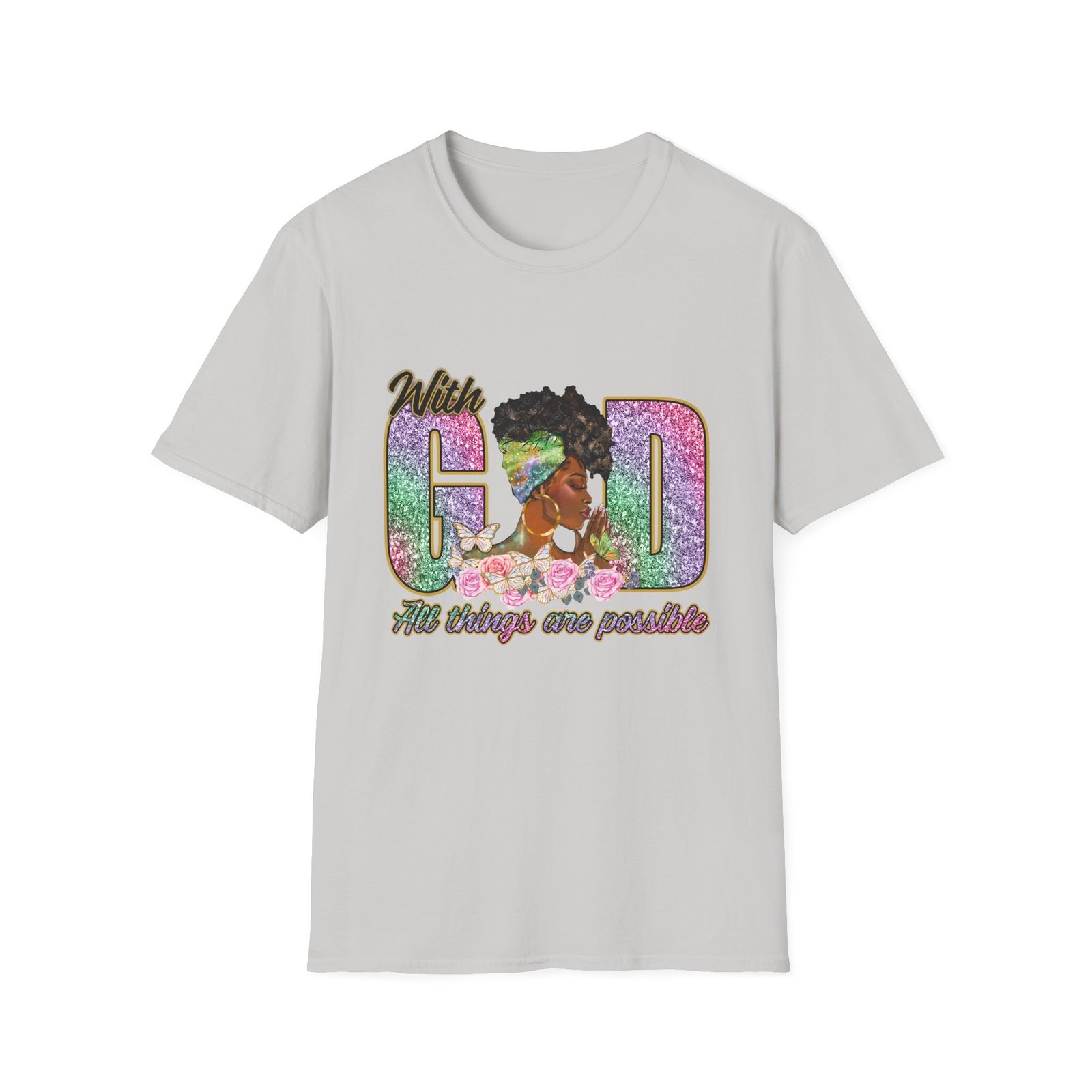 With God All Things Are Possible Glitter Faith T-Shirt - Image 17