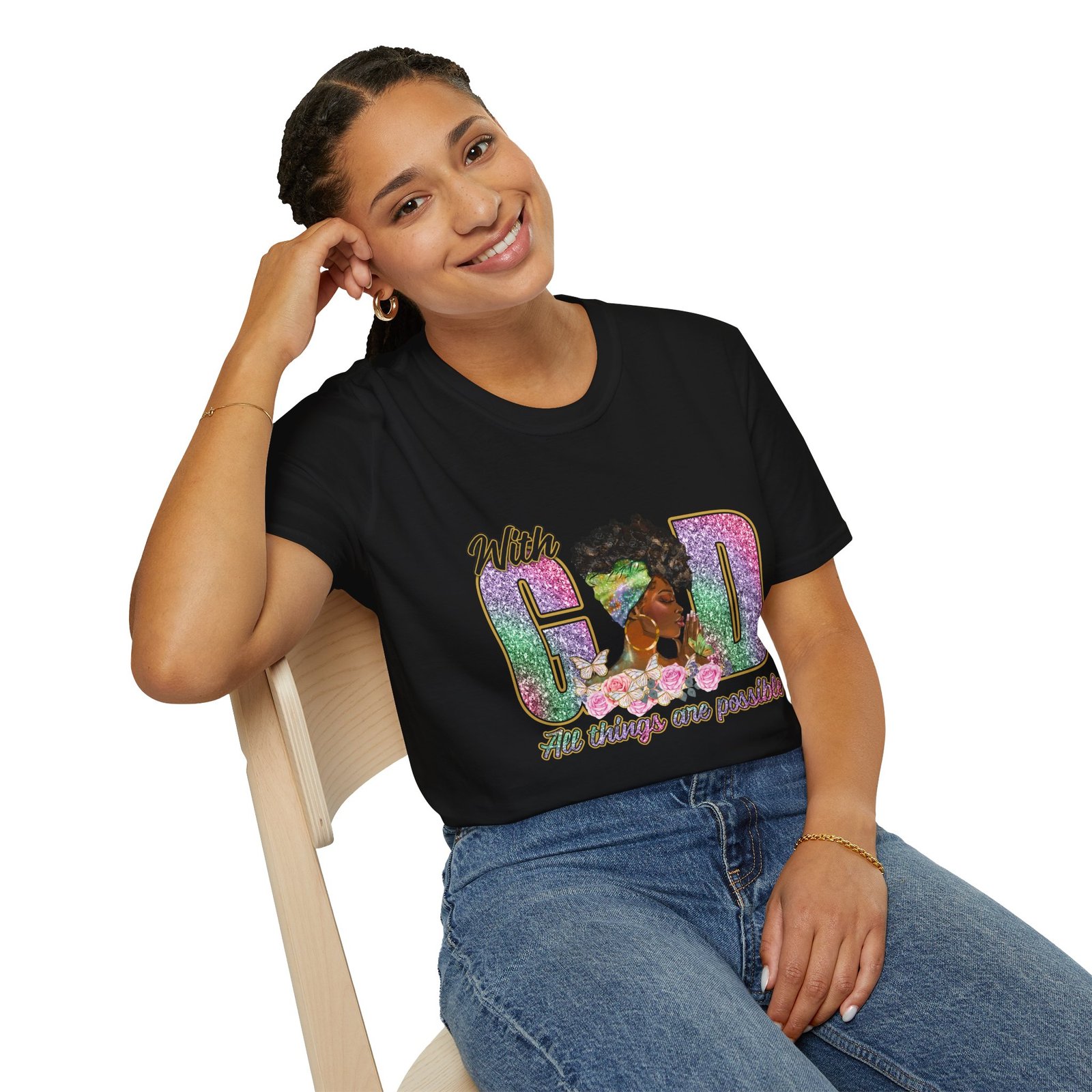 With God All Things Are Possible Glitter Faith T-Shirt - Image 10