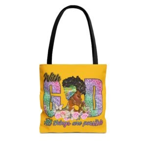 With God Tote Bag — "With God All Things Are Possible" Inspirational Tote - Yellow