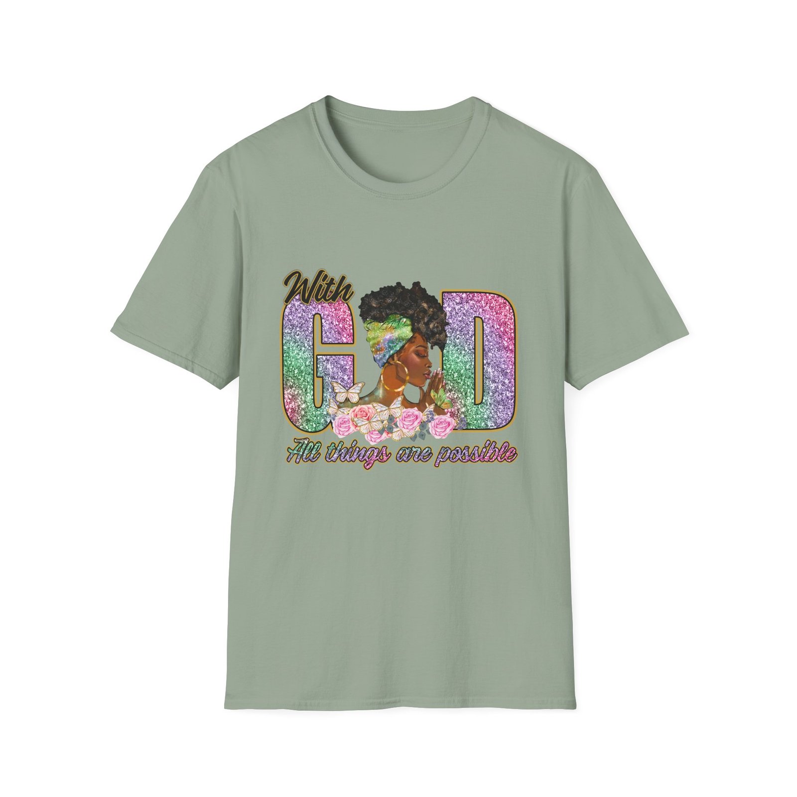 With God All Things Are Possible Glitter Faith T-Shirt - Image 7