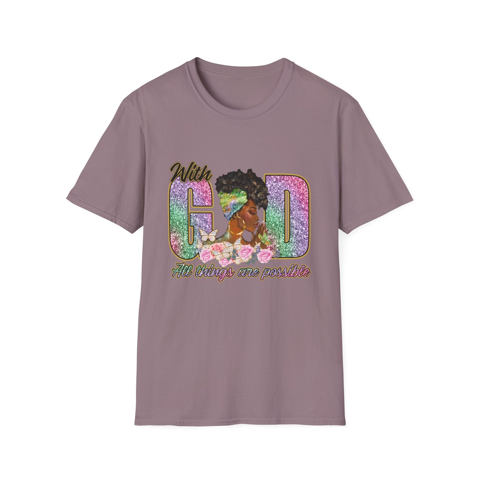 With God All Things Are Possible Glitter Faith T-Shirt - Image 27