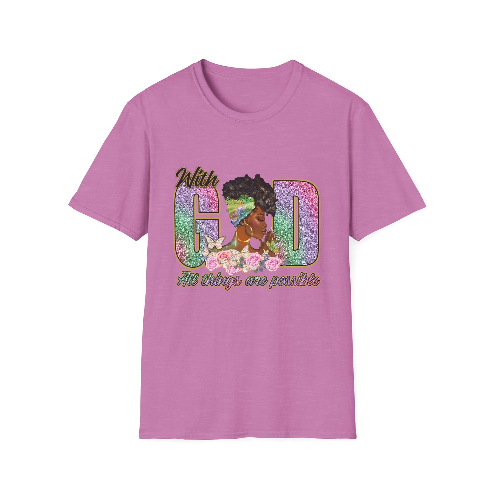 With God All Things Are Possible Glitter Faith T-Shirt - Image 3