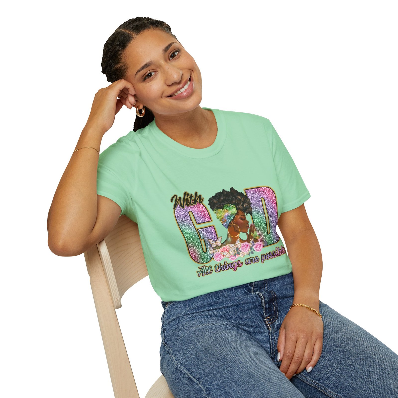 With God All Things Are Possible Glitter Faith T-Shirt - Image 24