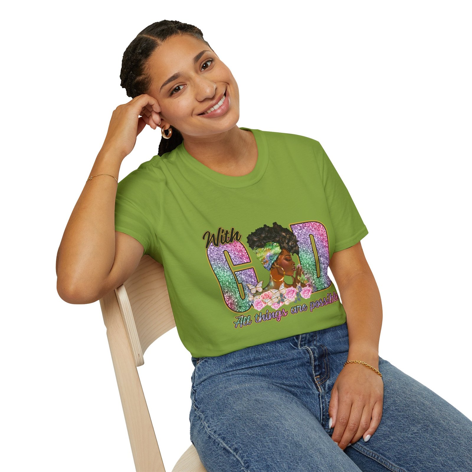 With God All Things Are Possible Glitter Faith T-Shirt - Image 16