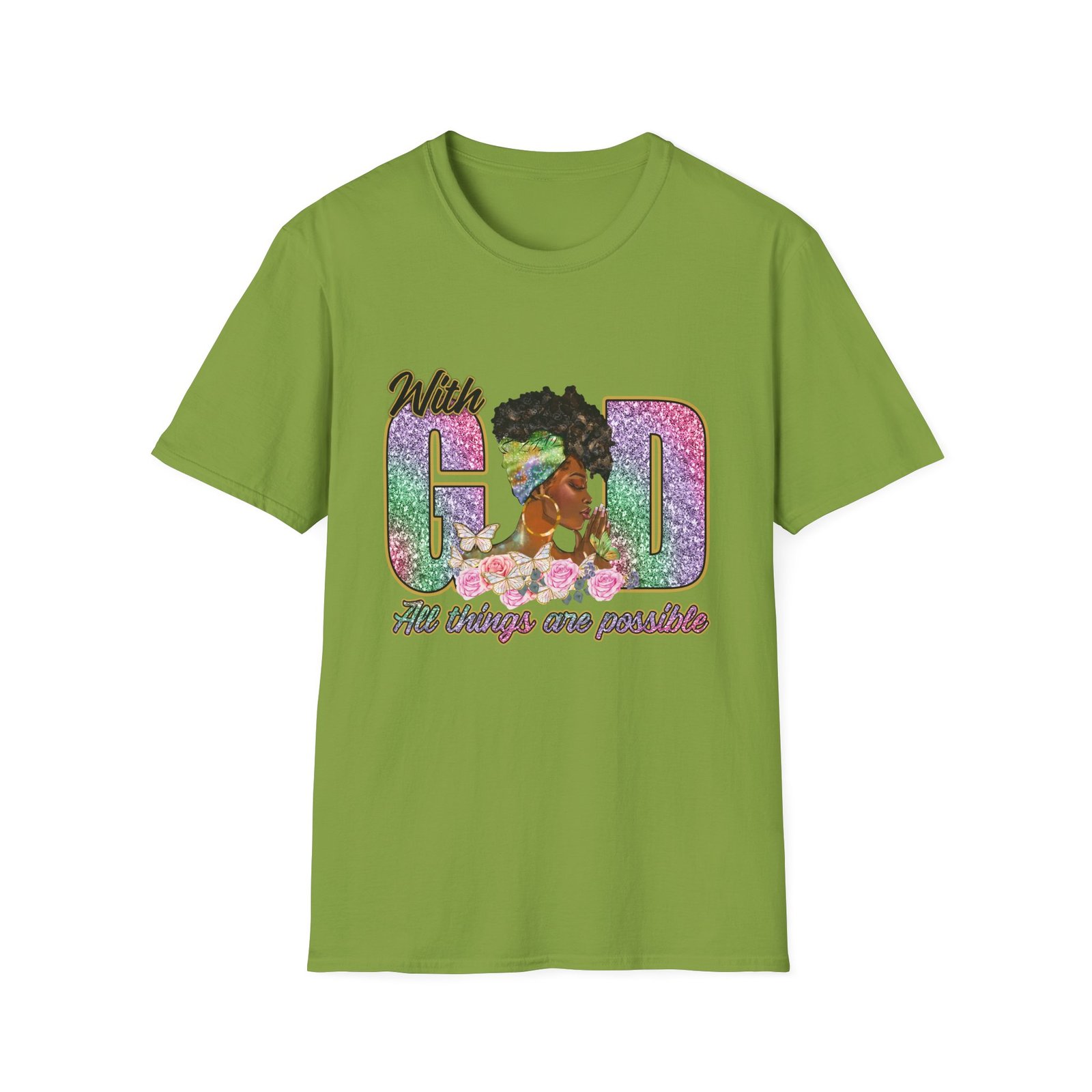 With God All Things Are Possible Glitter Faith T-Shirt - Image 15