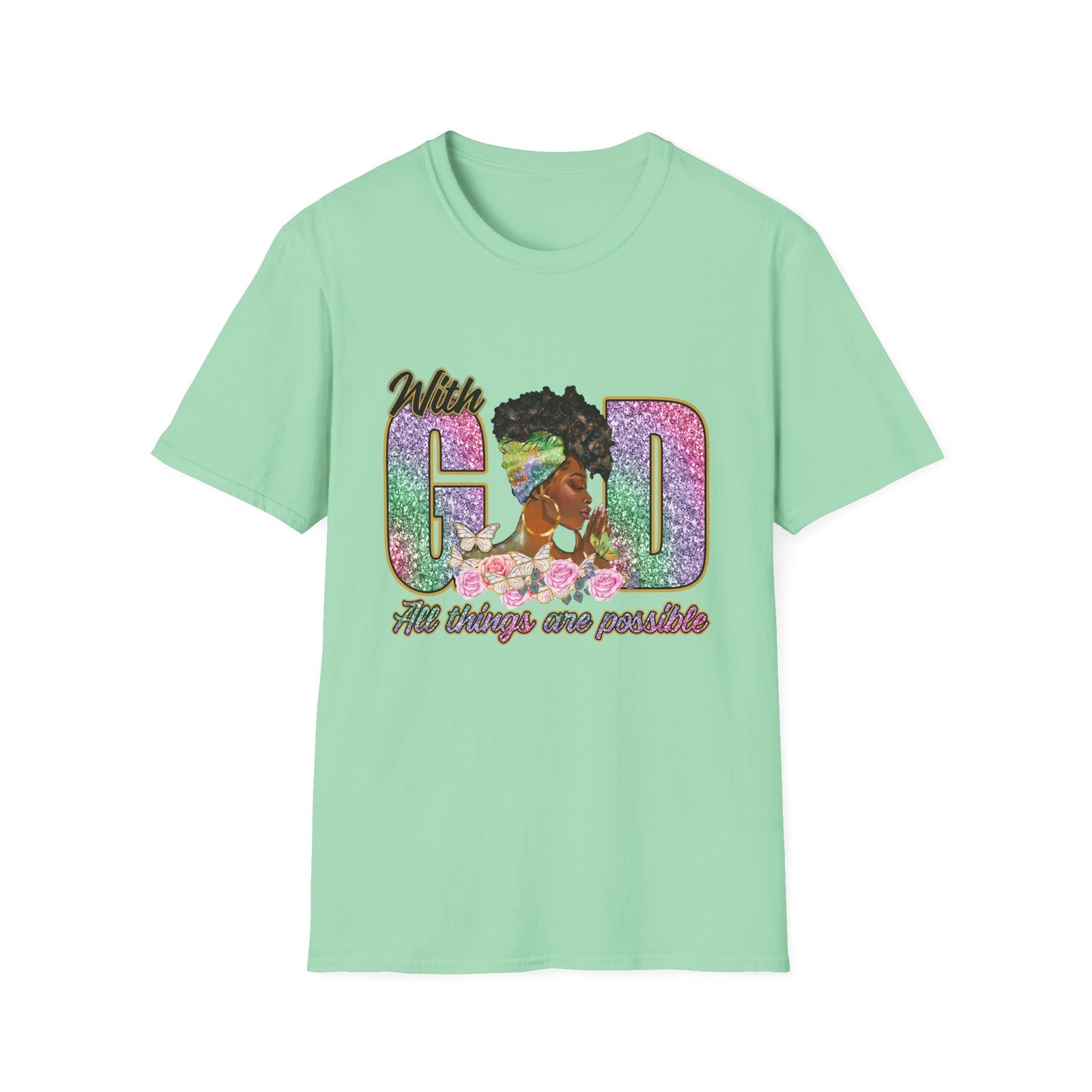 With God All Things Are Possible Glitter Faith T-Shirt - Image 23