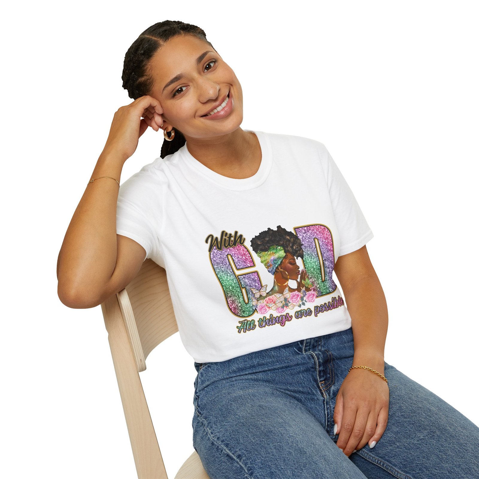 With God All Things Are Possible Glitter Faith T-Shirt - Image 12