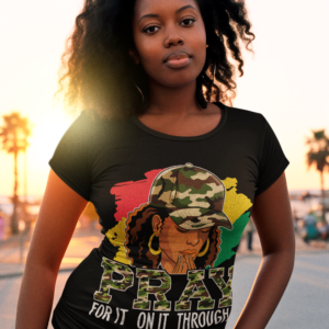 Pray For It On It Through It T-Shirt — Camo Faith Graphic Tee