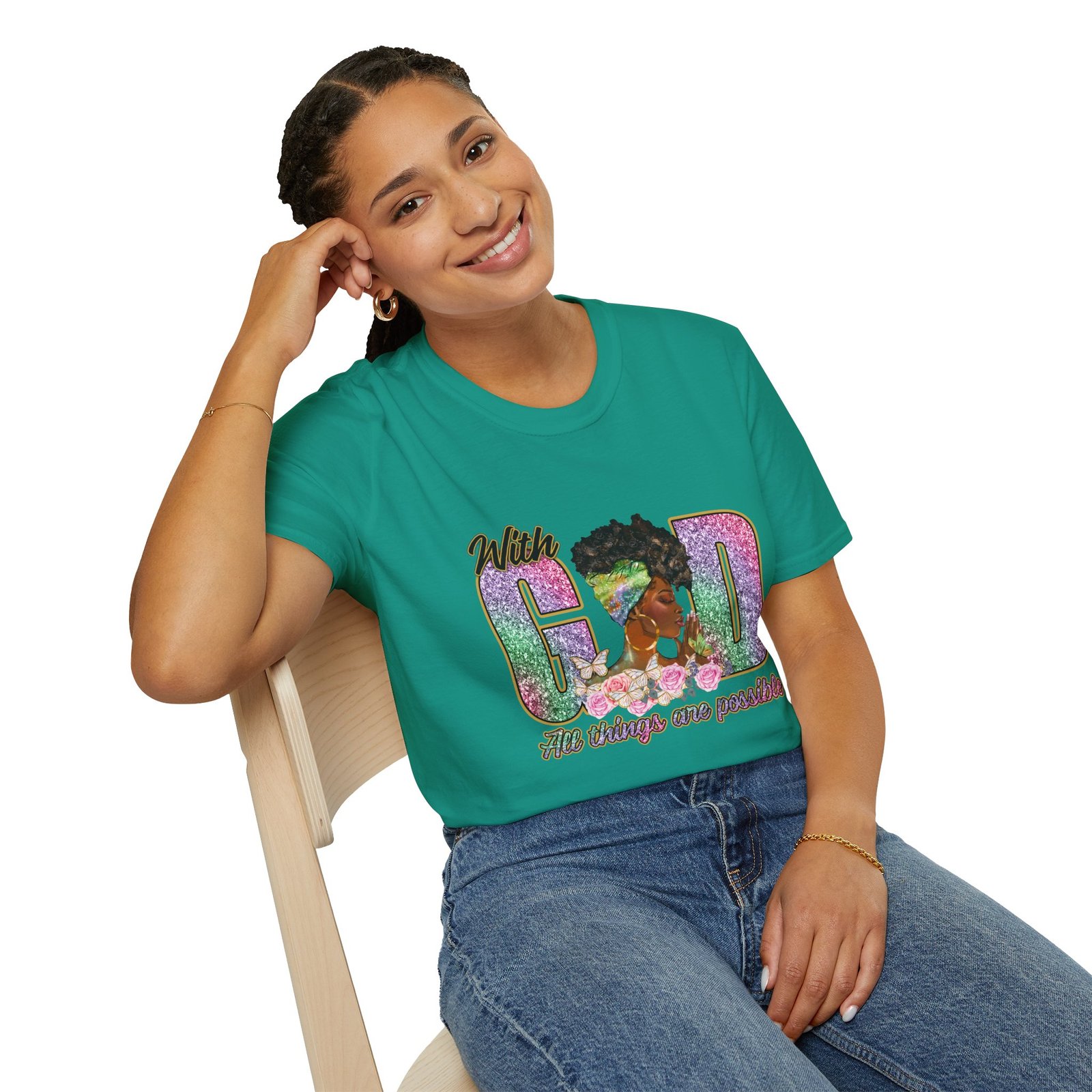 With God All Things Are Possible Glitter Faith T-Shirt - Image 22