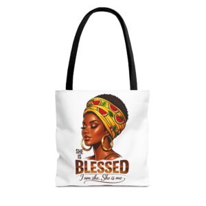 She Is Blessed Tote Bag — I AM BLESSED, Inspirational Faith Canvas Tote - White
