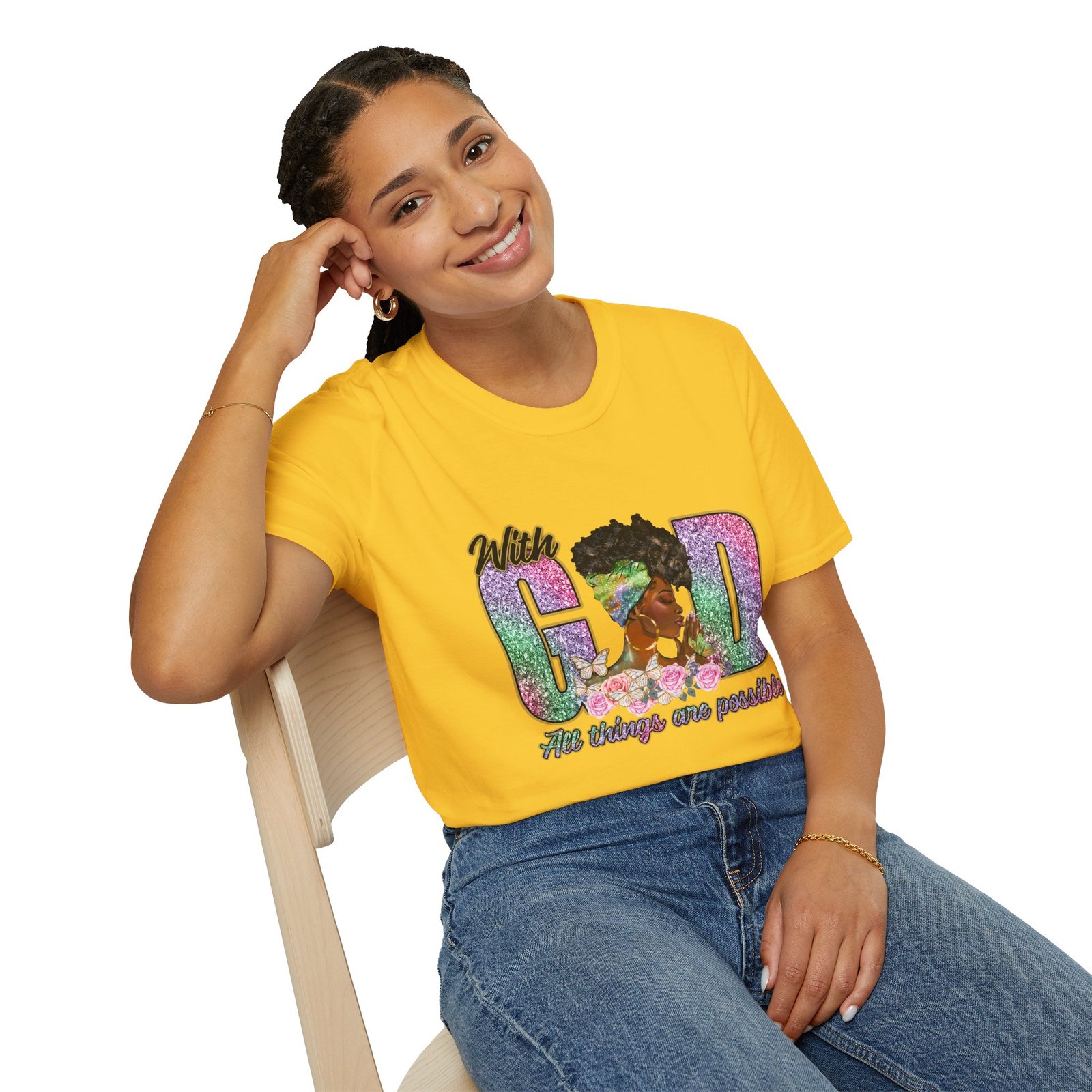 With God All Things Are Possible Glitter Faith T-Shirt - Image 14