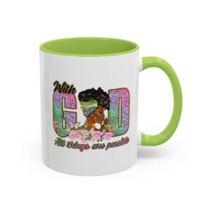 With God Coffee Mug — Faith-Inspired Glitter Afro Woman Accent Mug (11/15oz)