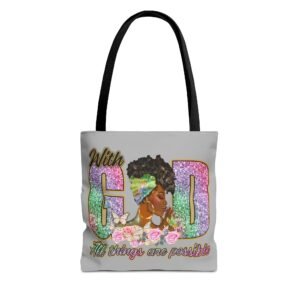 With God Tote Bag — "With God All Things Are Possible" Inspirational Tote - Light Grey