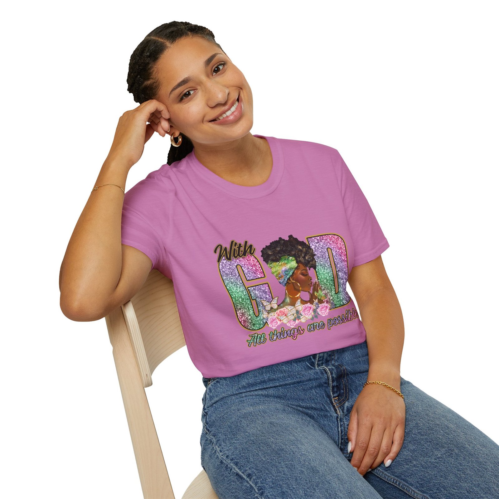 With God All Things Are Possible Glitter Faith T-Shirt - Image 4