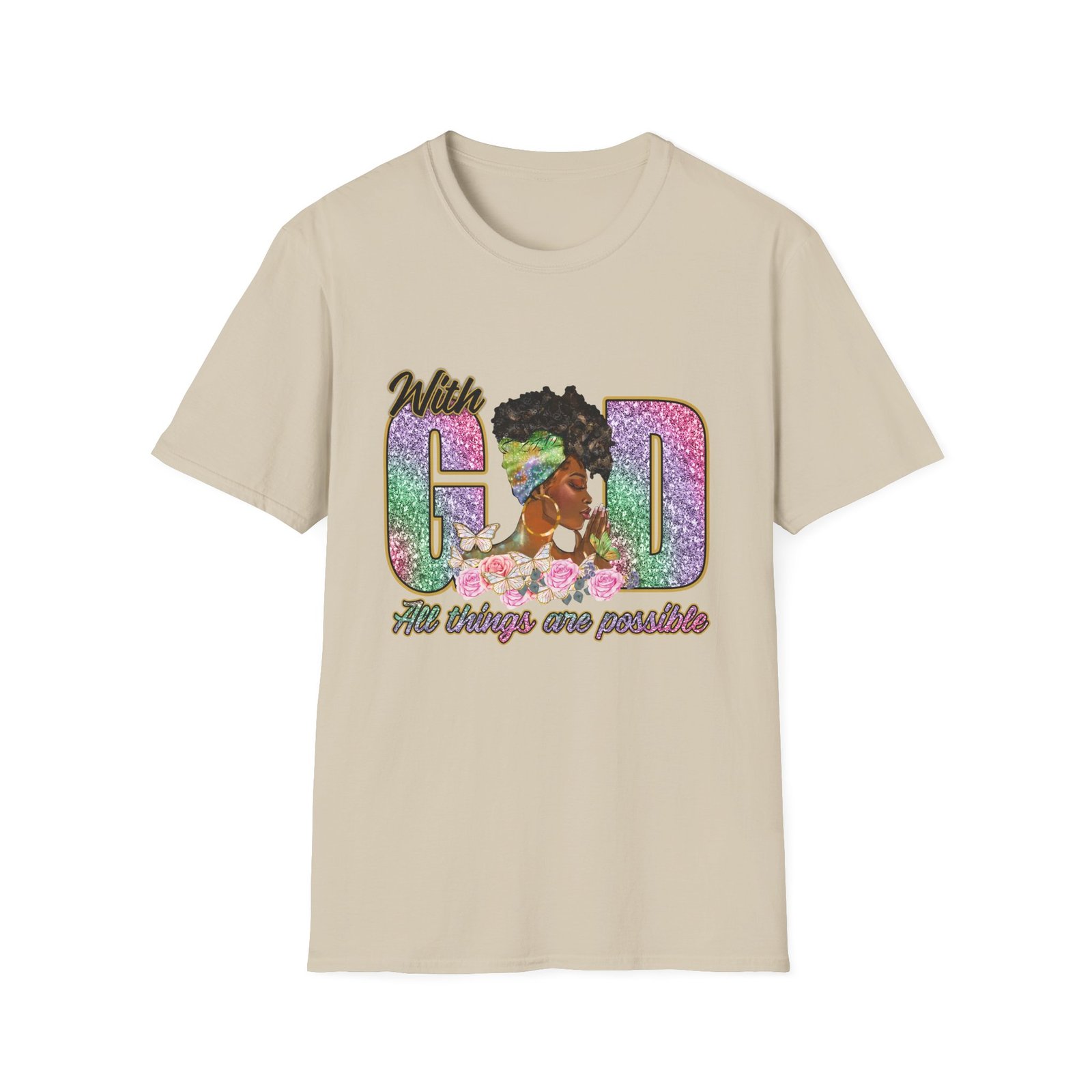 With God All Things Are Possible Glitter Faith T-Shirt - Image 5