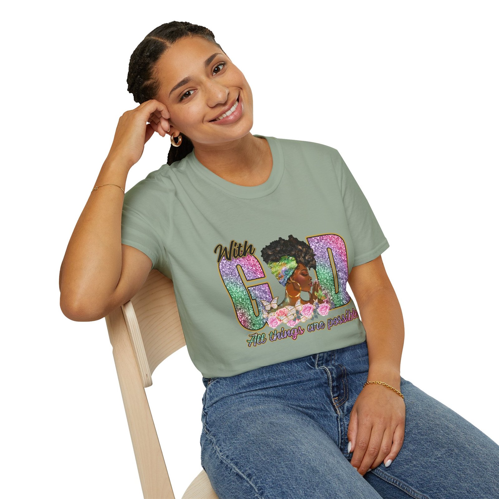 With God All Things Are Possible Glitter Faith T-Shirt - Image 8