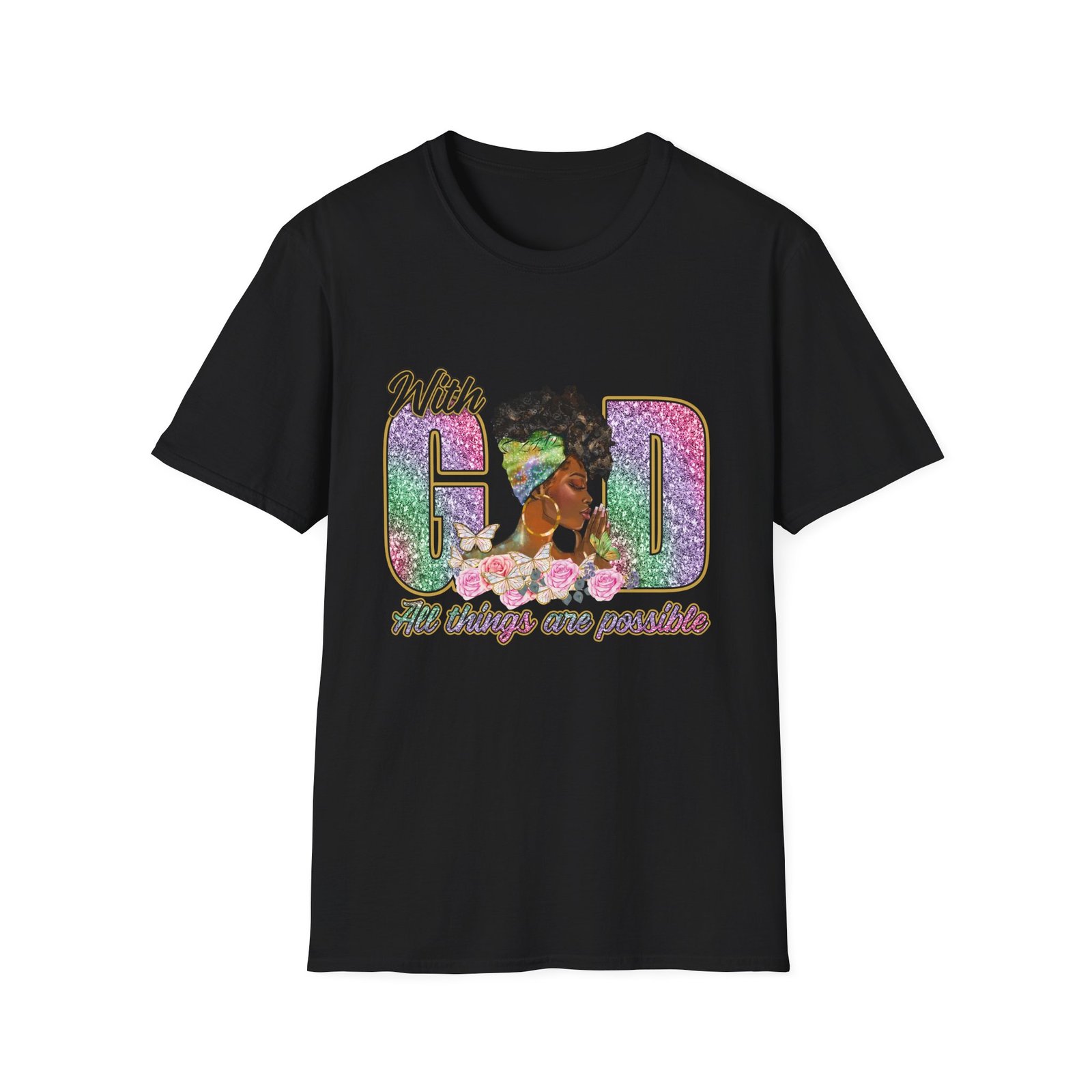 With God All Things Are Possible Glitter Faith T-Shirt - Image 9