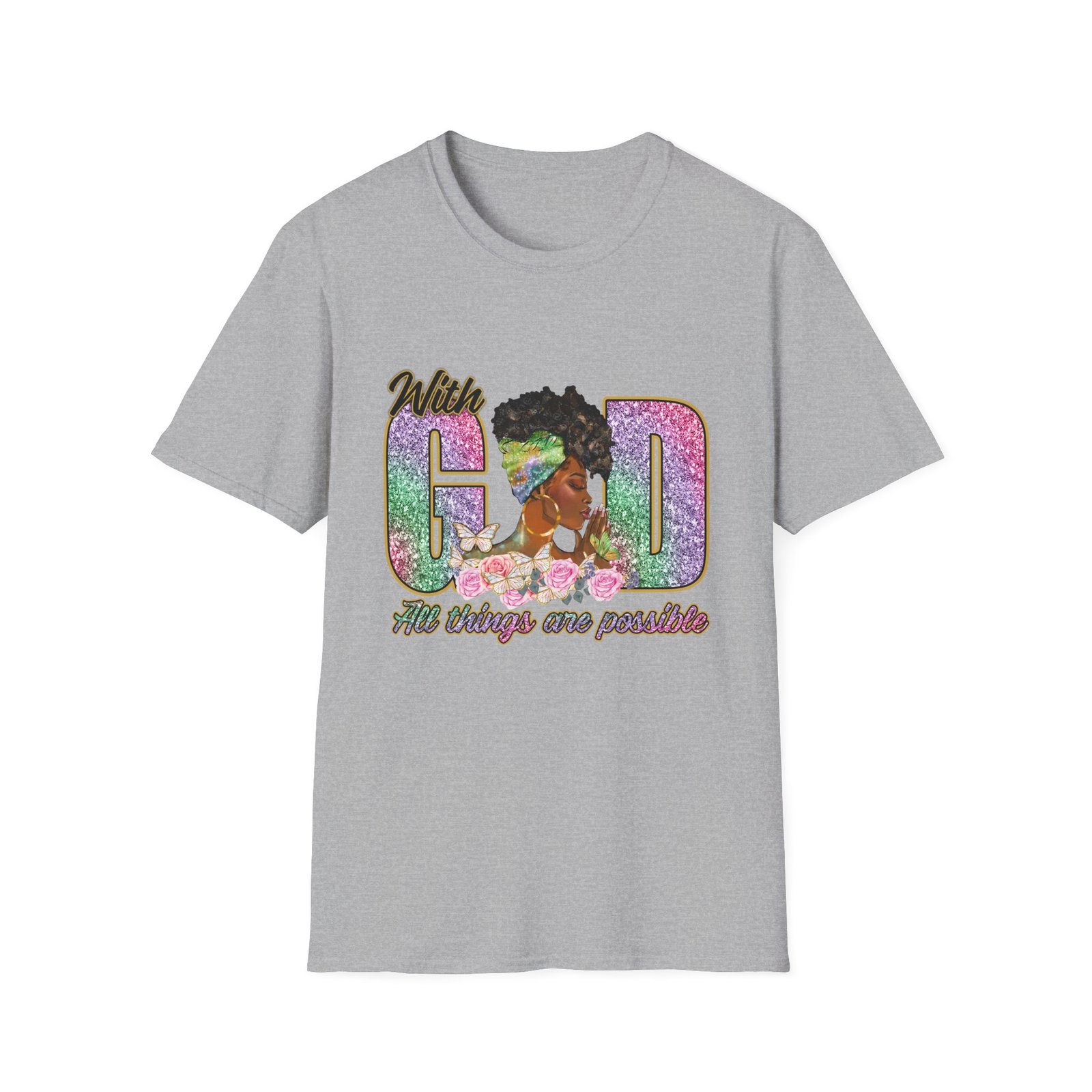 With God All Things Are Possible Glitter Faith T-Shirt - Image 33