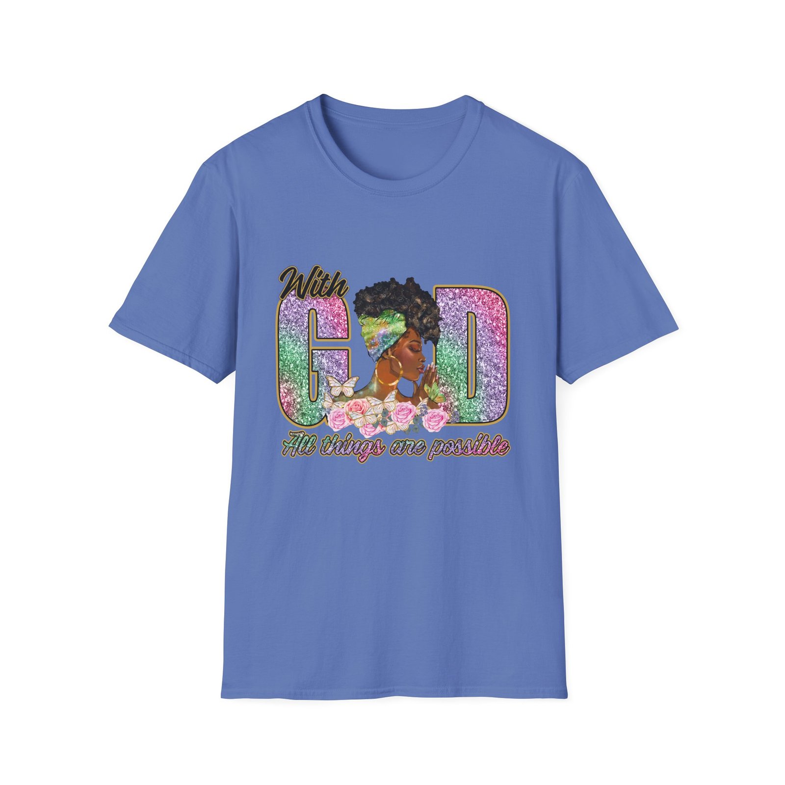 With God All Things Are Possible Glitter Faith T-Shirt - Image 29
