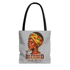 She Is Blessed Tote Bag — I AM BLESSED, Inspirational Faith Canvas Tote - Light Grey