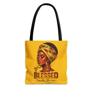 She Is Blessed Tote Bag — I AM BLESSED, Inspirational Faith Canvas Tote - Yellow