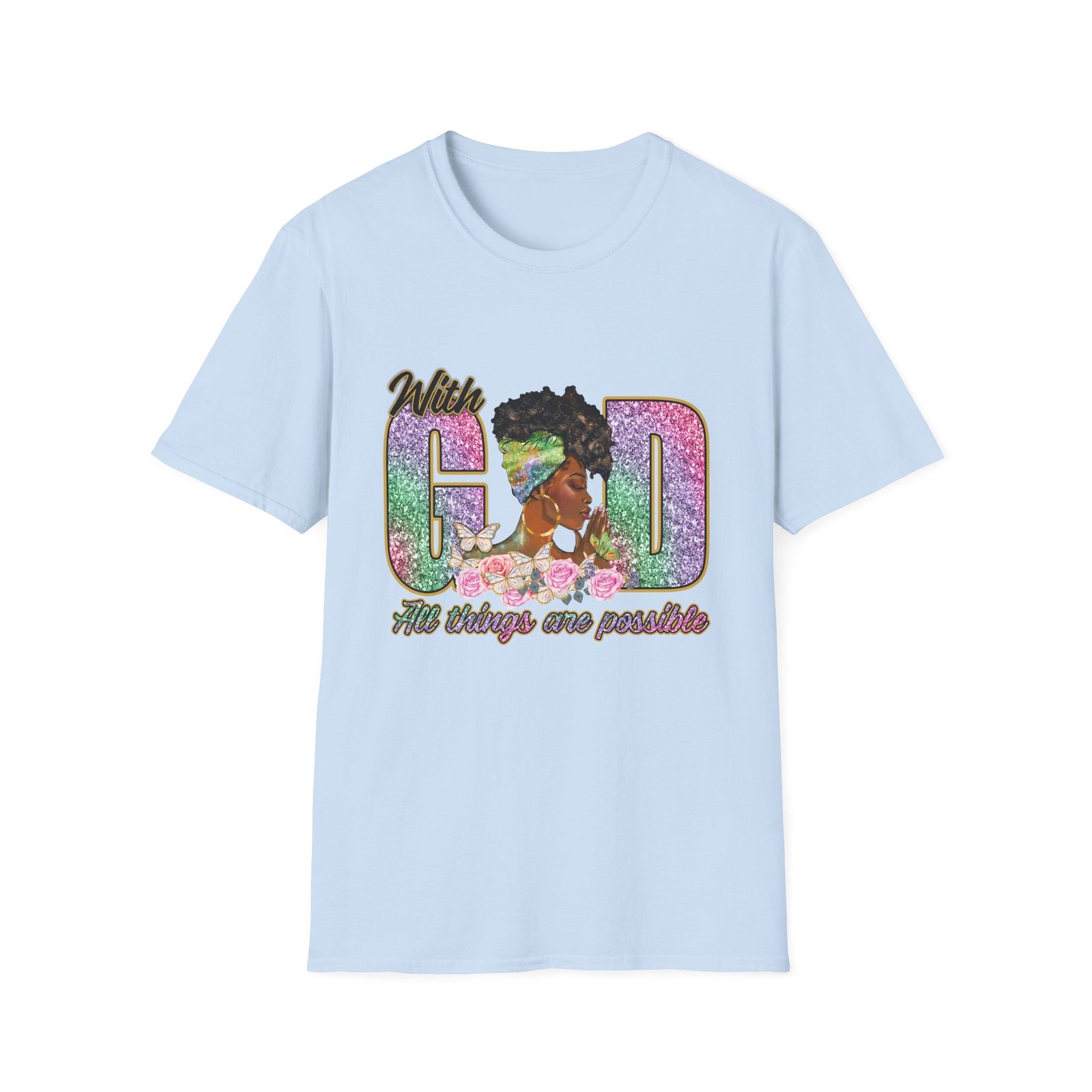 With God All Things Are Possible Glitter Faith T-Shirt - Image 2